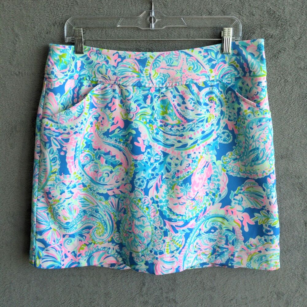 Lilly Pulitzer Jonas Skort Size 12 Blue & Pink "Dream Team" Stretch Golf Preppy